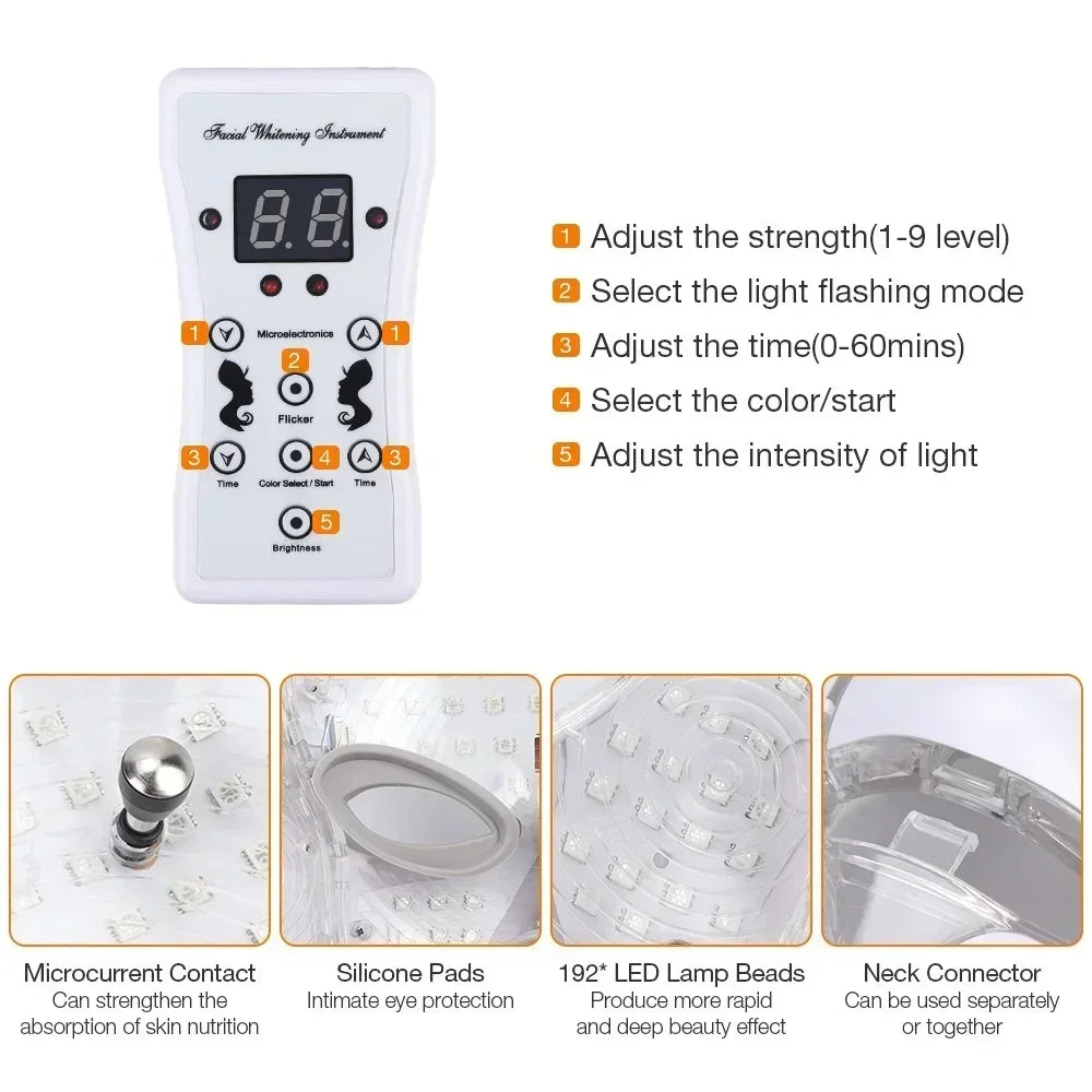 7 Colors LED Facial Mask with Neck LED Light Photon Mask Skin Rejuvenation Anti Acne Beauty Device Face Lifting Firm Massager