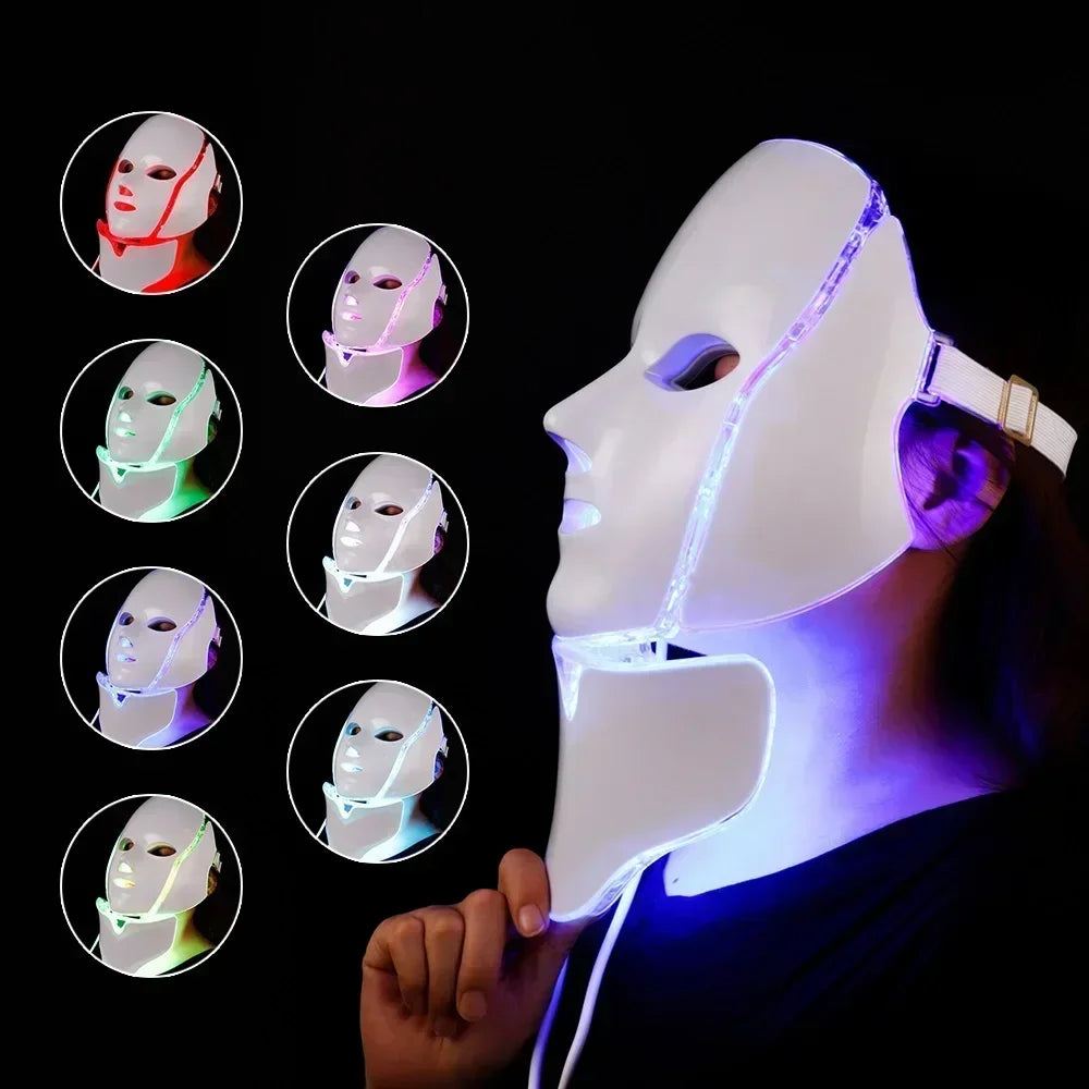 7 Colors LED Facial Mask with Neck LED Light Photon Mask Skin Rejuvenation Anti Acne Beauty Device Face Lifting Firm Massager