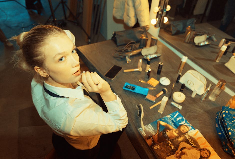 Beauty trend skincare devices and magazine flat lay