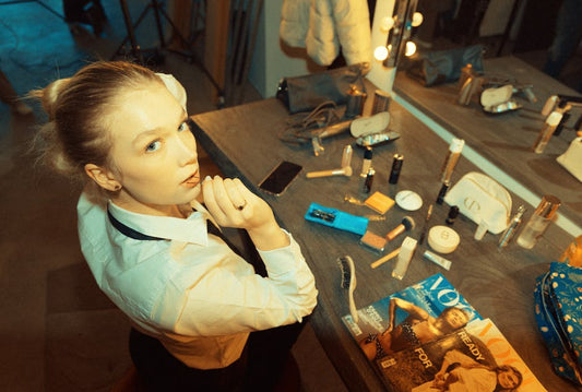 Beauty trend skincare devices and magazine flat lay